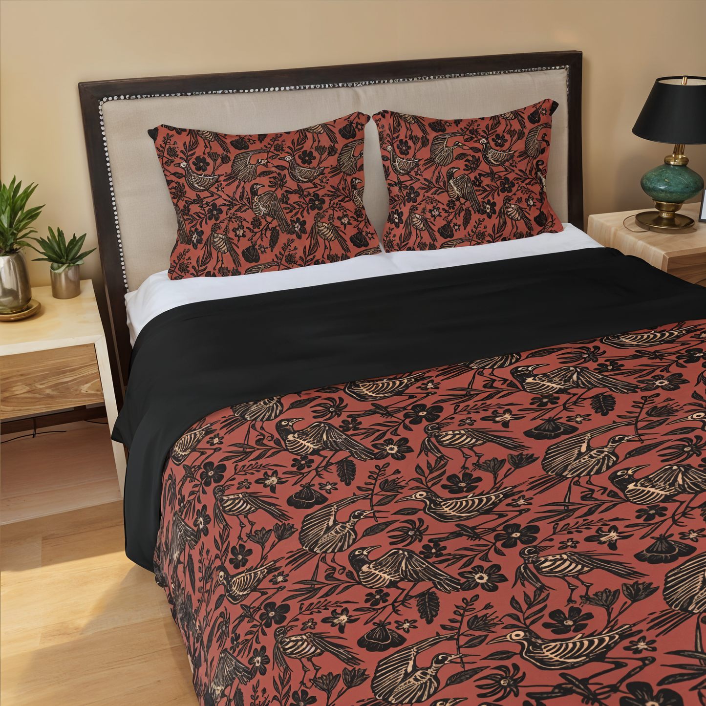 Fall Skeleton Three-Piece Bedding Set - Rust Red - Red Finch Creations