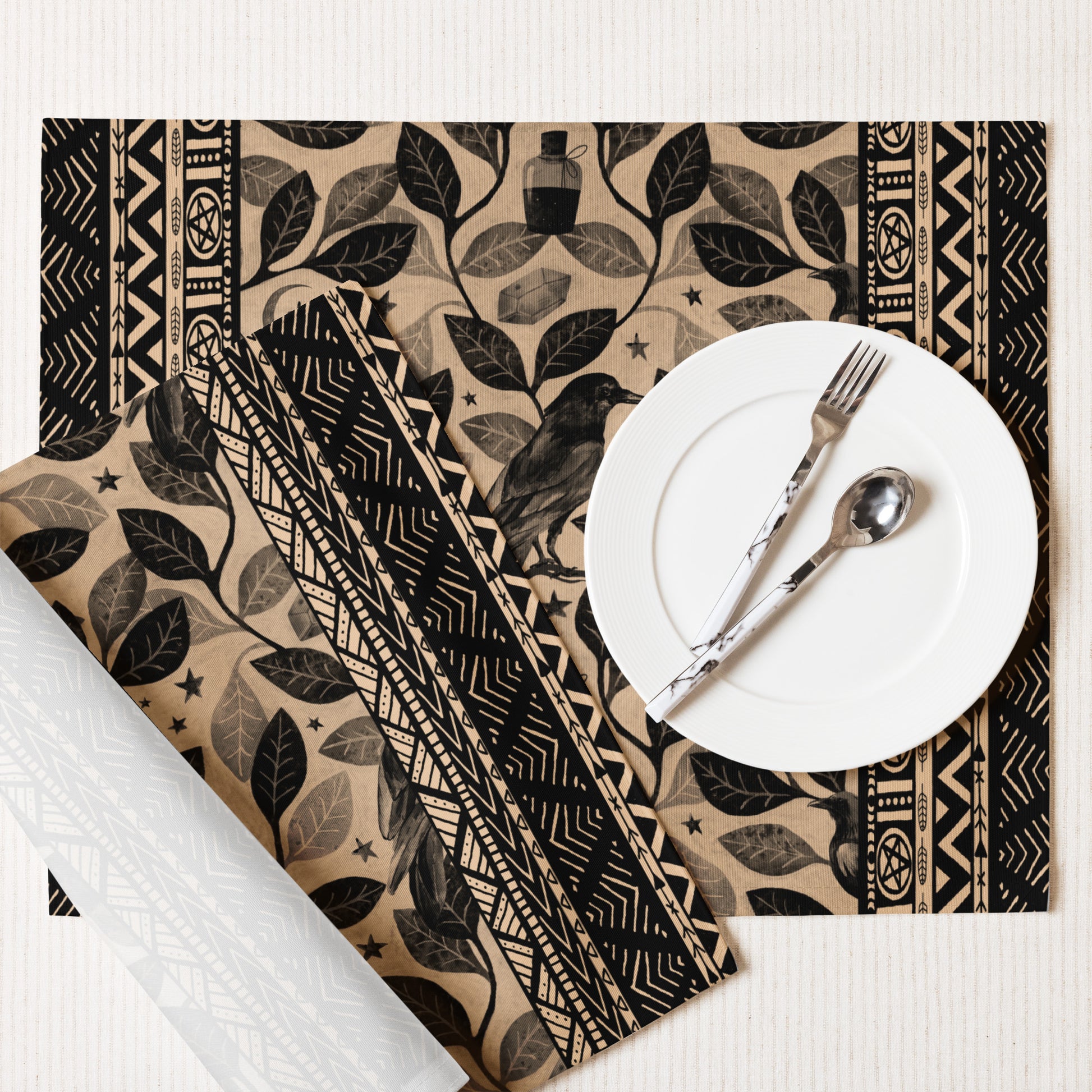 Witchy Watercolor Raven Placemat Set - 4 Pieces - Red Finch Creations