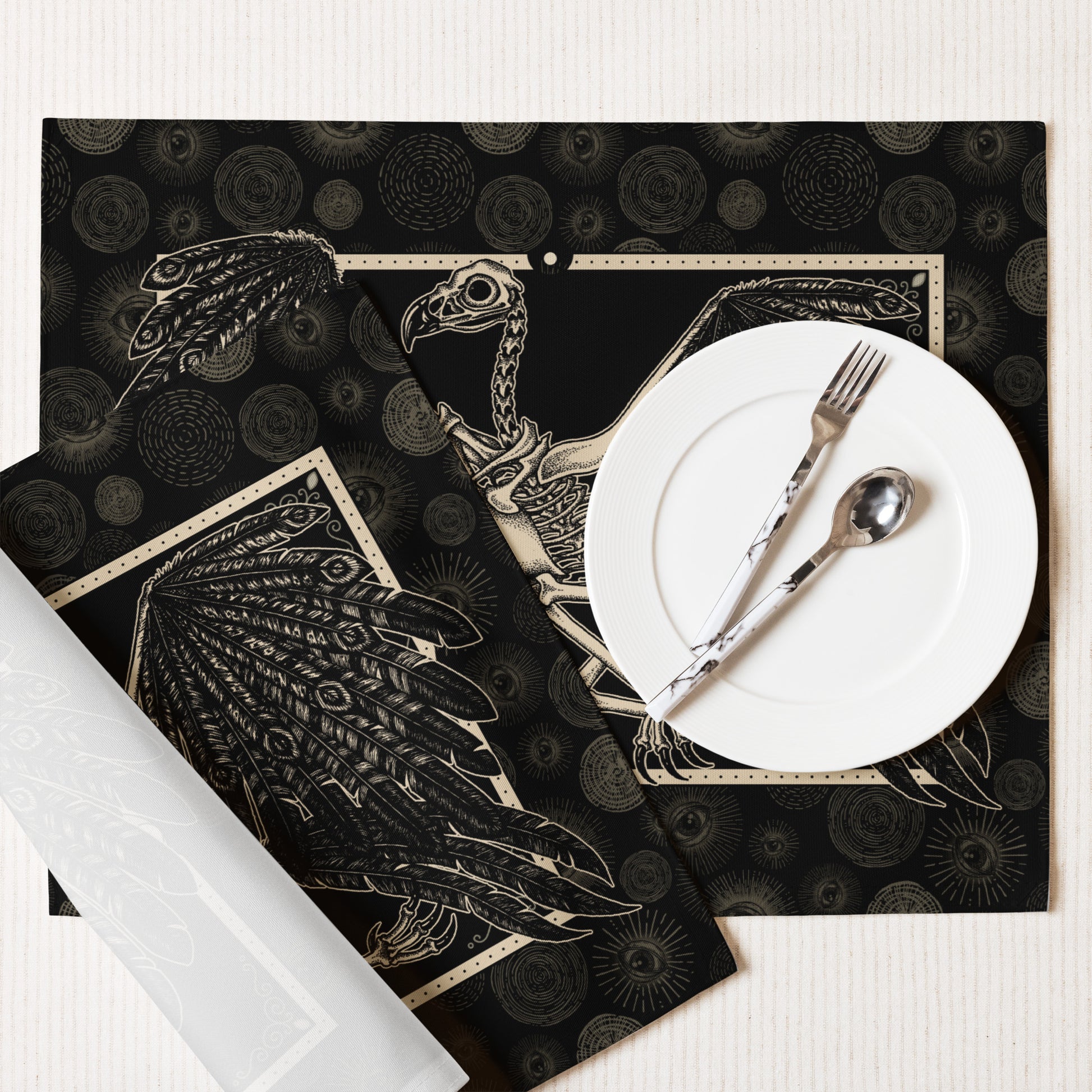 Vulture Skeleton Placemat Set - 4 Pieces - Red Finch Creations