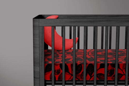 Red Leaves and Skull Jersey Fitted Crib Sheet