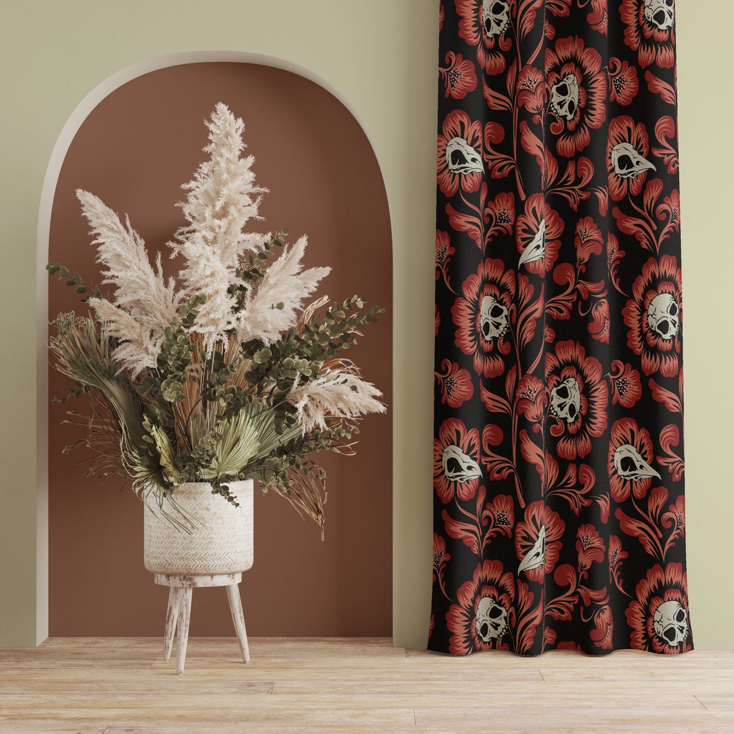 Gothic Victorian Window Curtain (One Piece) - Red - Red Finch Creations