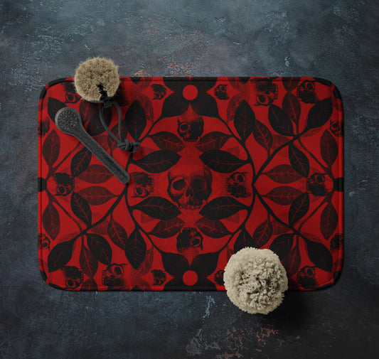 Gothic Watercolor Skull Bath Mat - Red - Red Finch Creations