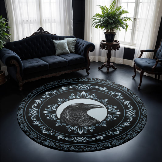 round_gothic_raven_rug_in_blue_and_black_in_a_baroque_victorian_living_room