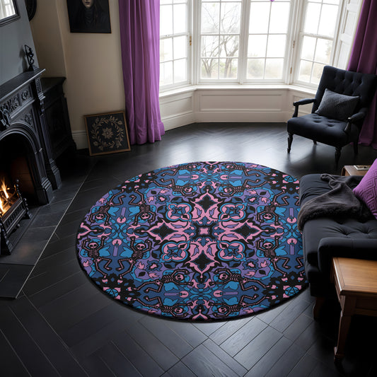 Dancing Skeleton Round Rug - Pink & Blue - Red Finch Creations