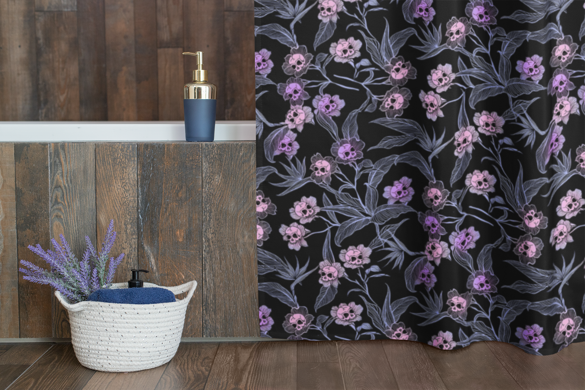 Pastel Goth Floral Shower Curtain - Pink - Red Finch Creations