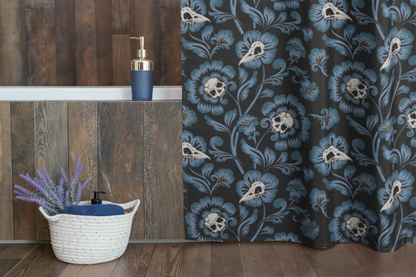 Gothic Victorian Floral Skull Shower Curtain - Blue - Red Finch Creations