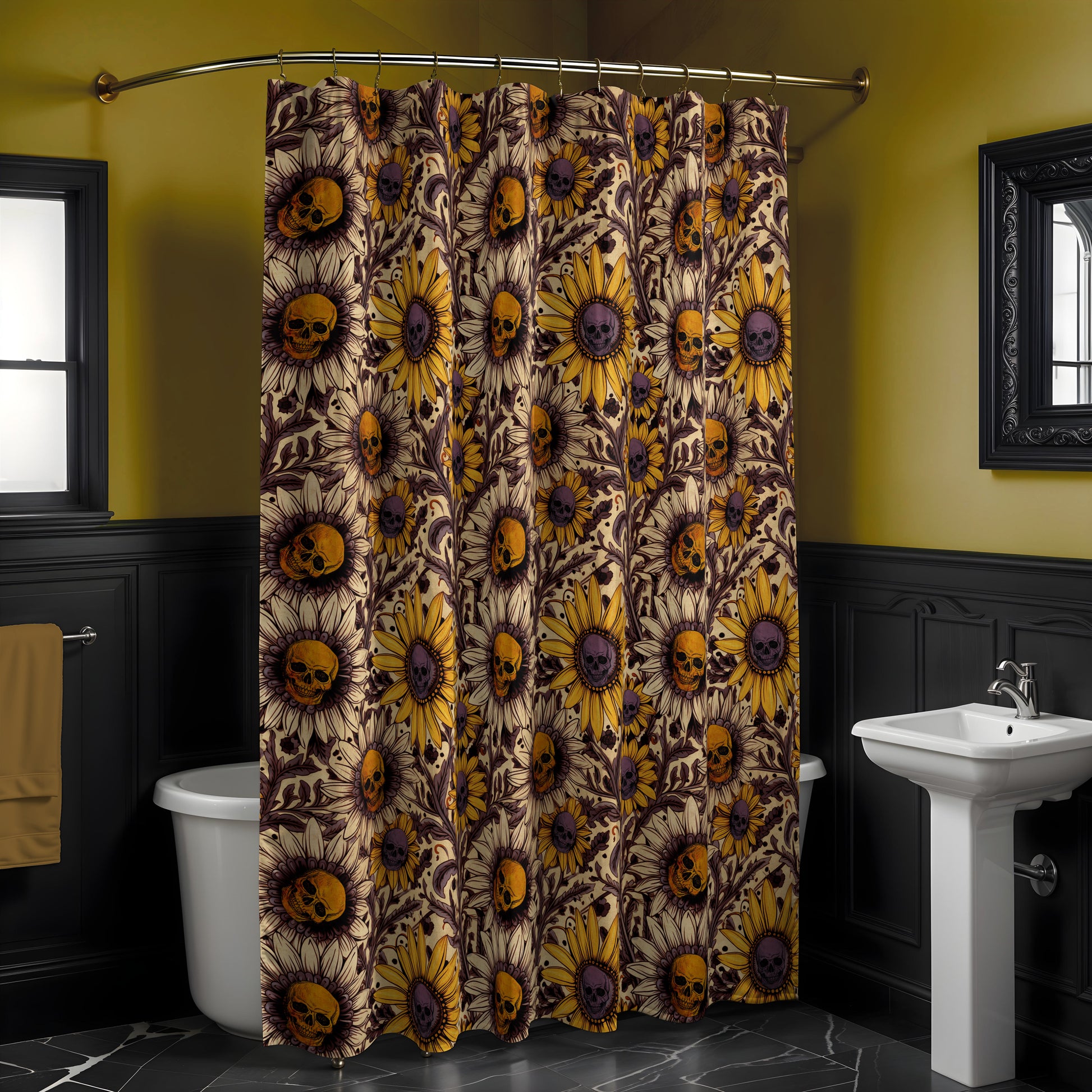 Fall Sunflower Skull Shower Curtain - Red Finch Creations