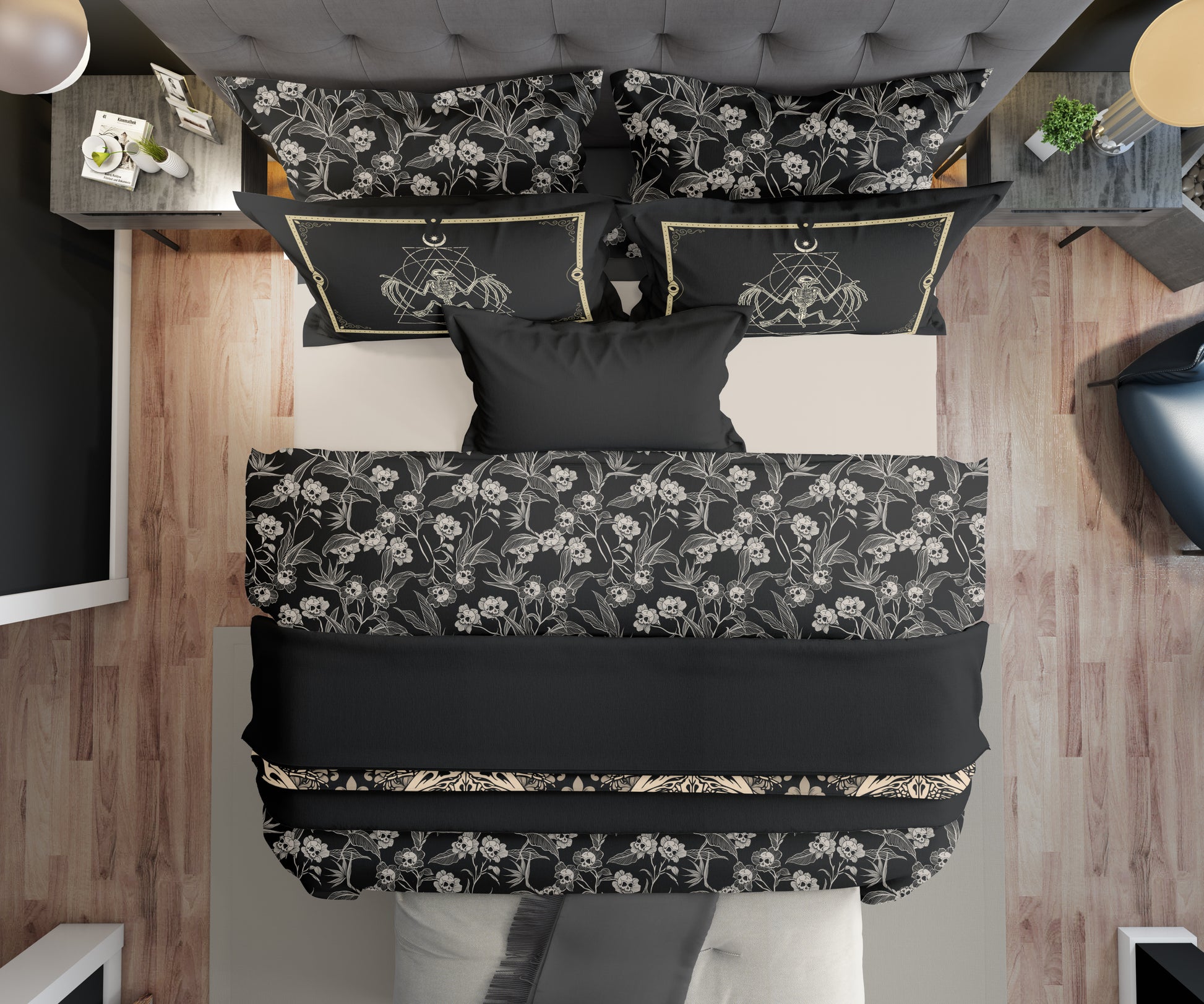 Gothic Floral Duvet Cover - Black + Cream - Red Finch Creations