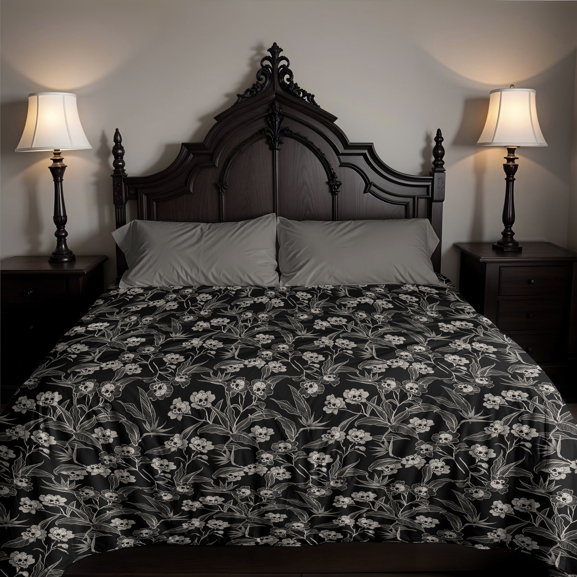 Gothic Floral Duvet Cover - Black + Cream - Red Finch Creations