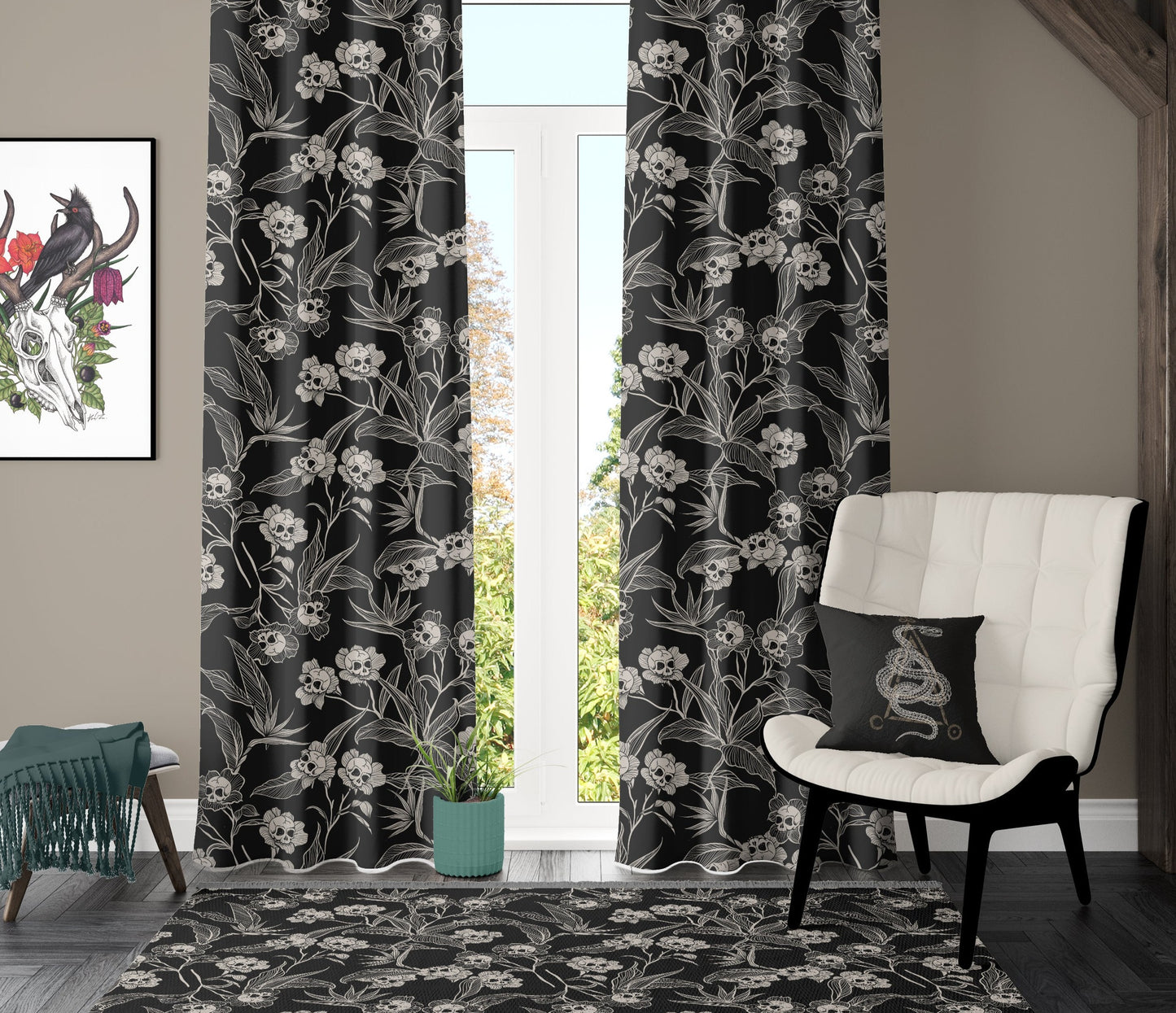 Gothic Floral Window Curtain (1 Piece) - Red Finch Creations