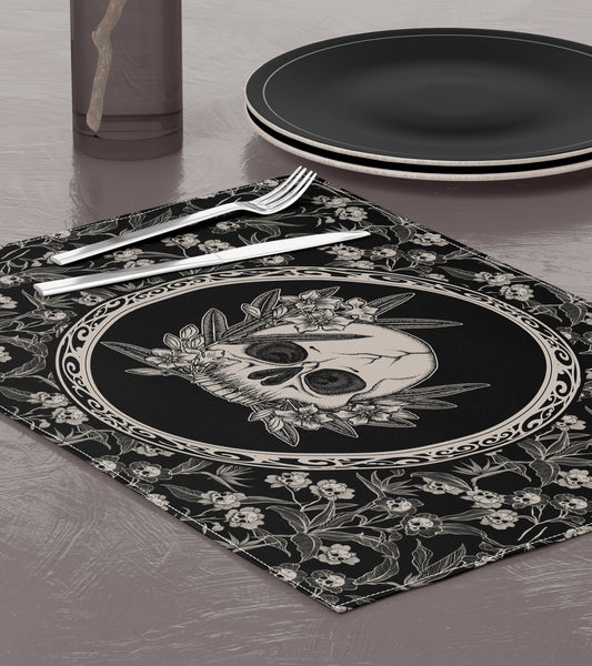 Gothic Floral Skull Placemat - Black - Red Finch Creations