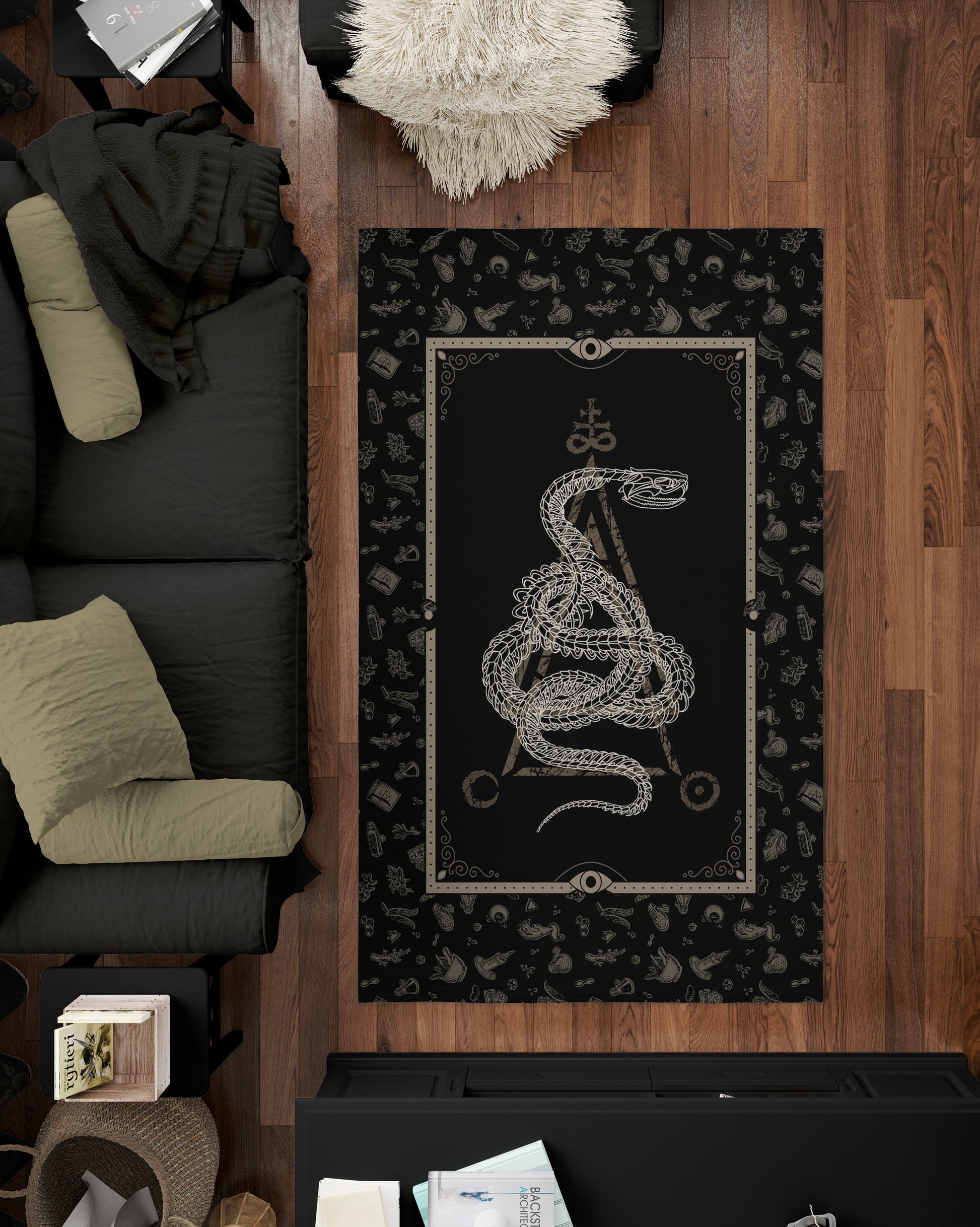 Occult Snake Skeleton Indoor/Outdoor Area Rug - Red Finch Creations