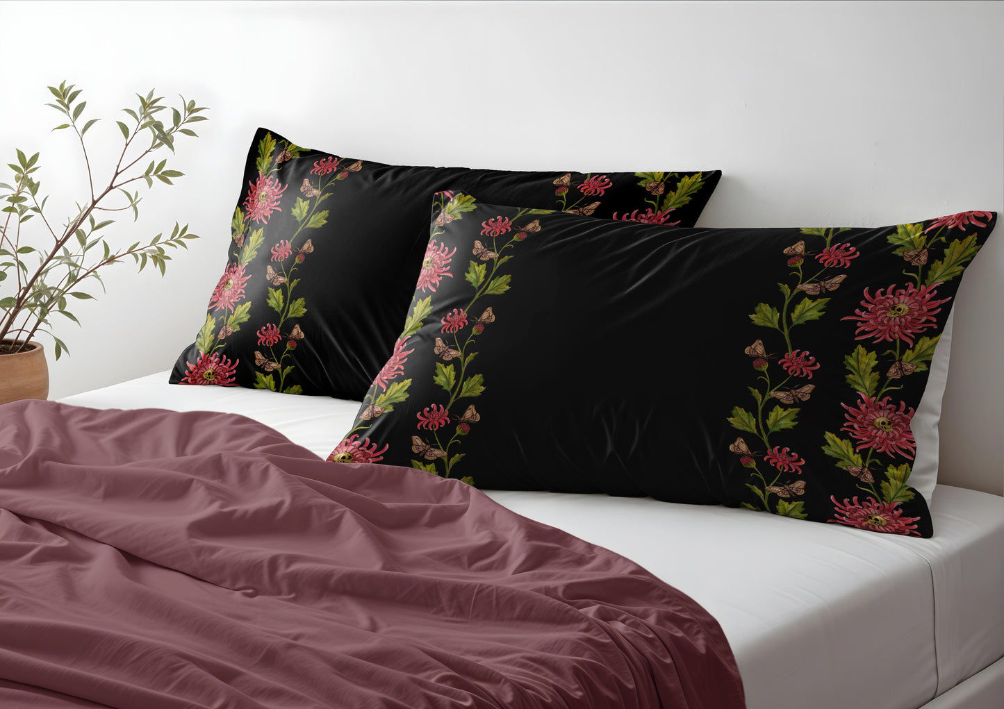 Chrysanthemum Moth Microfiber Pillowcase - Red Finch Creations