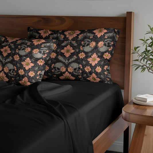 Floral Halloween Microfiber Pillowcase - Pink + Black - Red Finch Creations