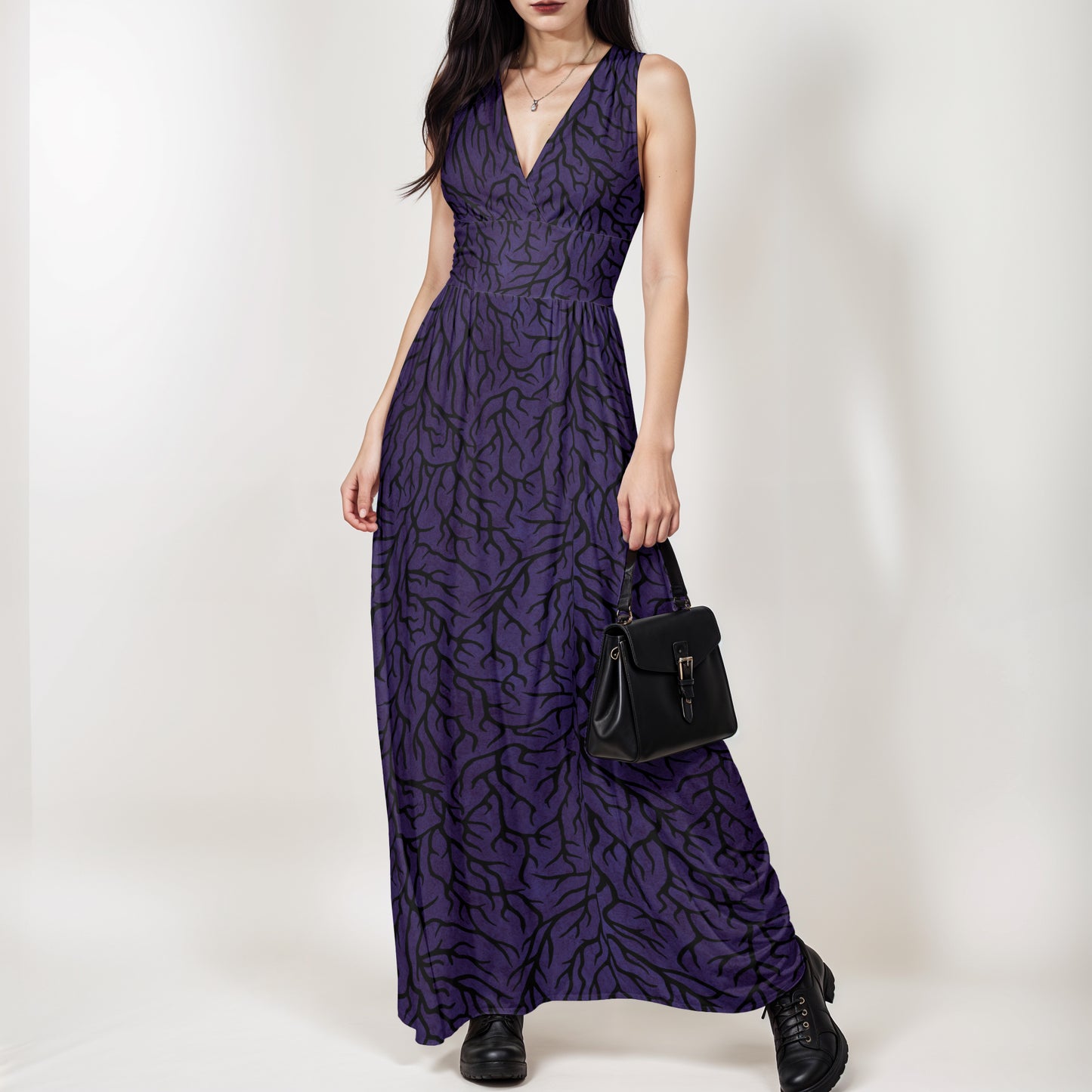 Dark Thorn & Vine Maxi-Dress with Pockets - Purple - Red Finch Creations