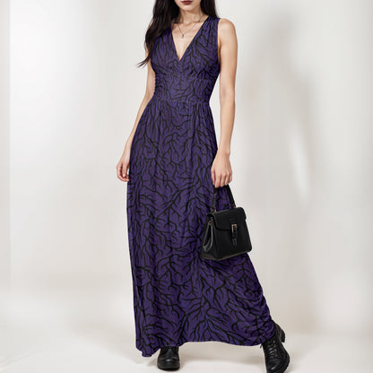Dark Thorn & Vine Maxi-Dress with Pockets - Purple - Red Finch Creations