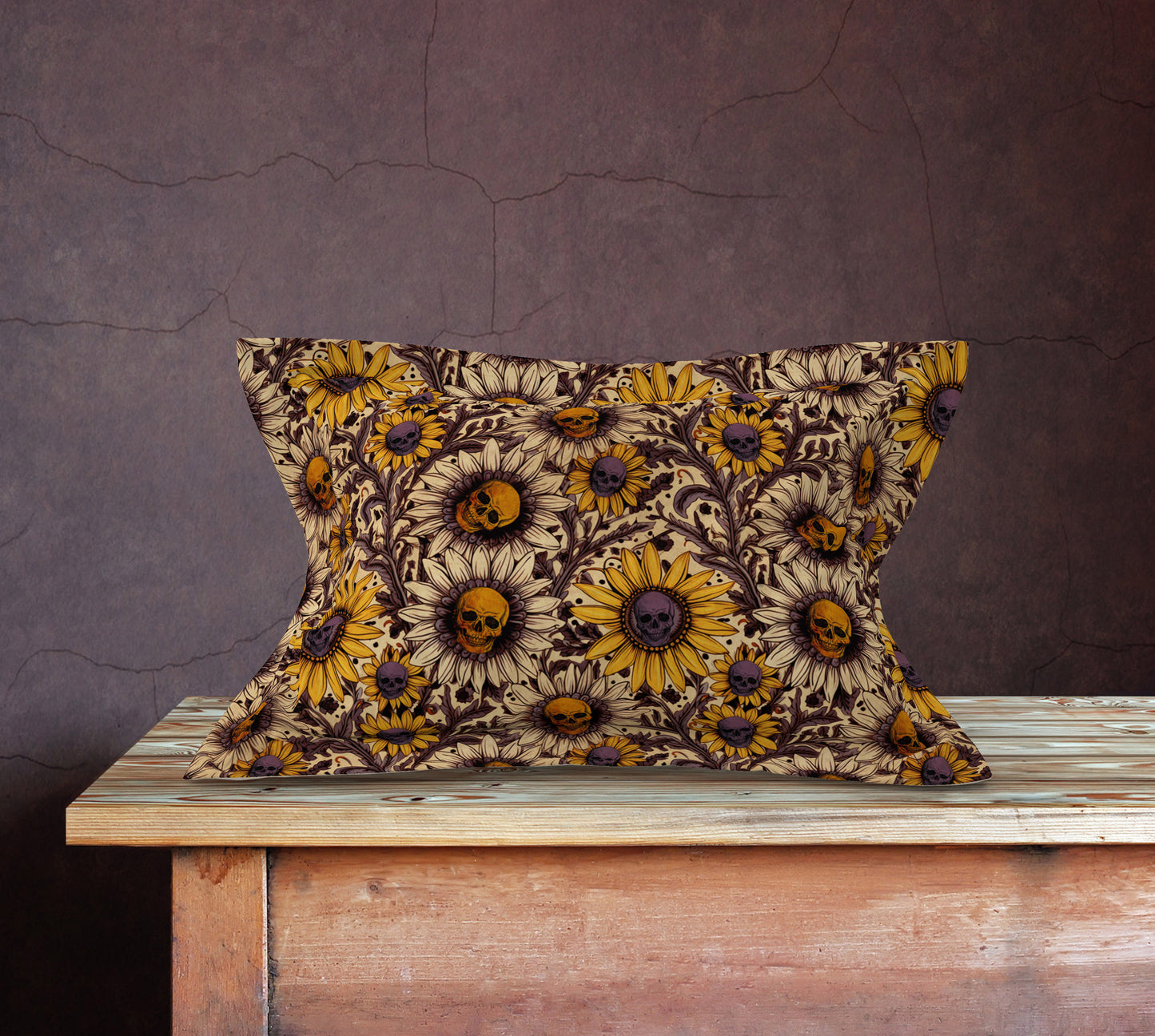 Spooky Autumn Sunflower Microfiber Pillow Sham - Red Finch Creations