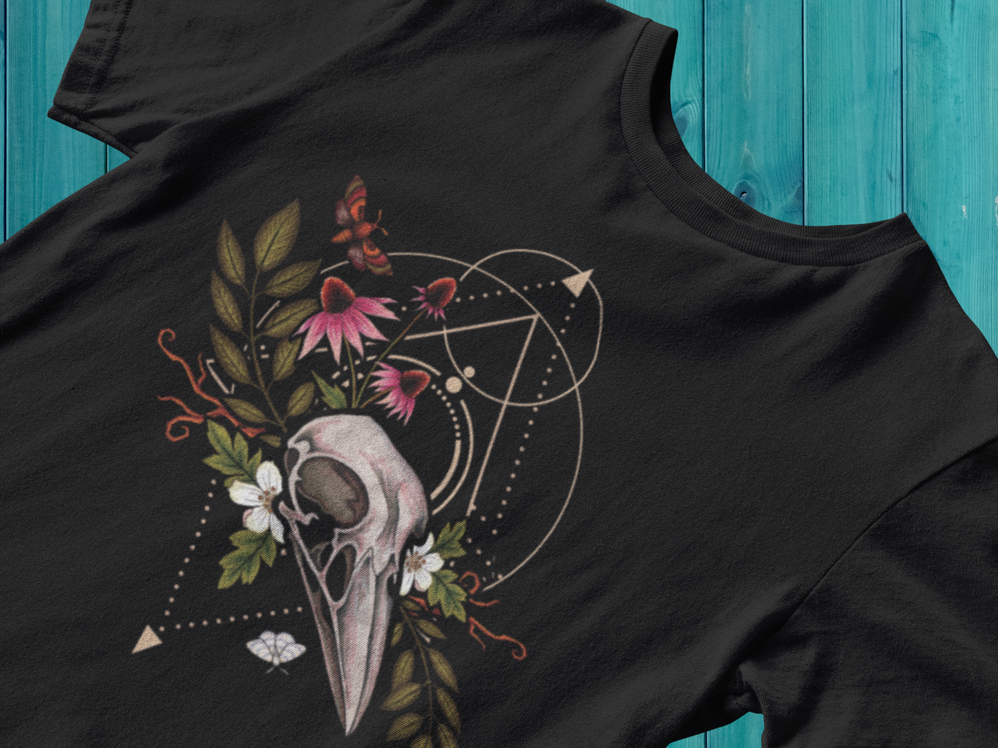 Forest Witch Occult Floral Unisex T-Shirt - Black - Red Finch Creations