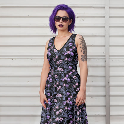 Pastel Goth V-Neck Skater Dress w/ Pockets - Red Finch Creations