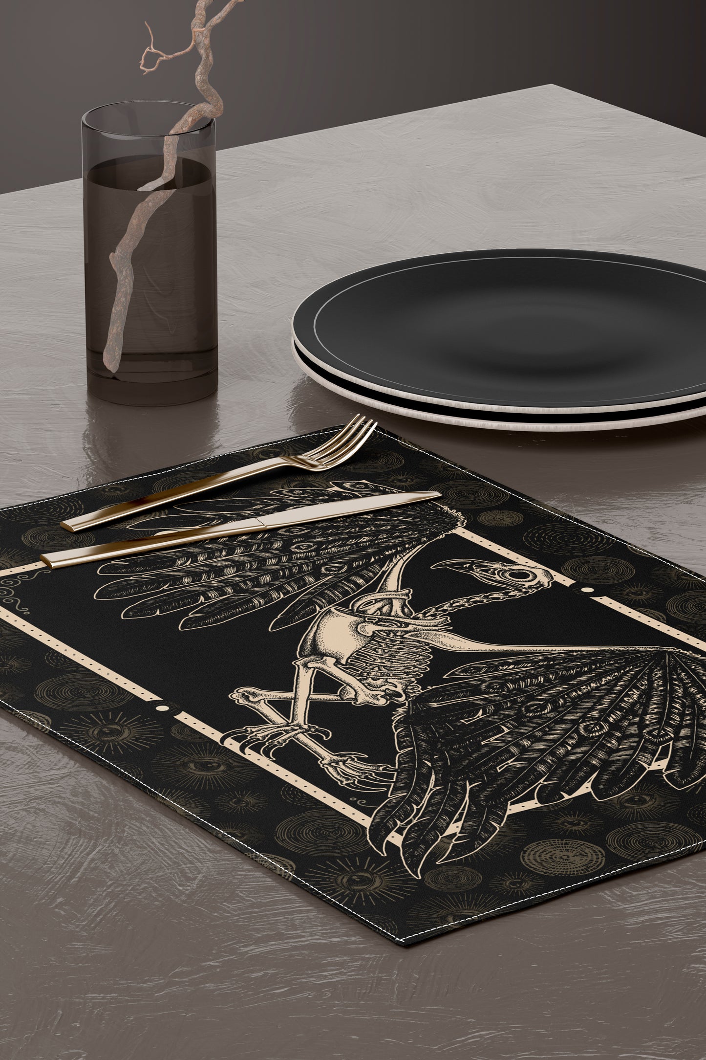 Vulture Skeleton Placemat Set - 4 Pieces - Red Finch Creations
