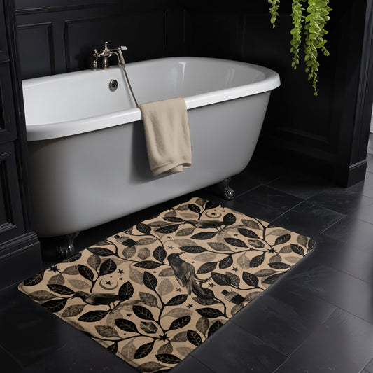 Witchy Watercolor Raven Bath Mat - Beige - Red Finch Creations
