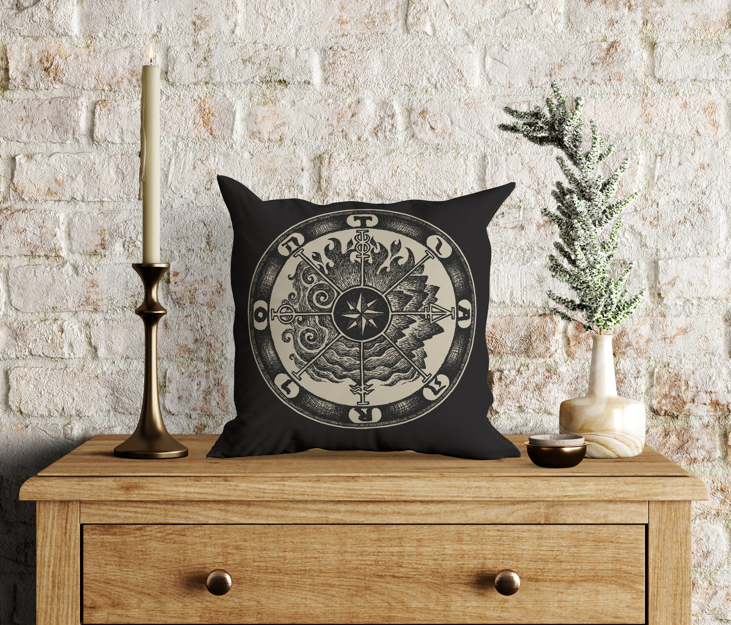 Occult Wheel of Fortune Faux Suede Throw Pillow Case - Red Finch Creations