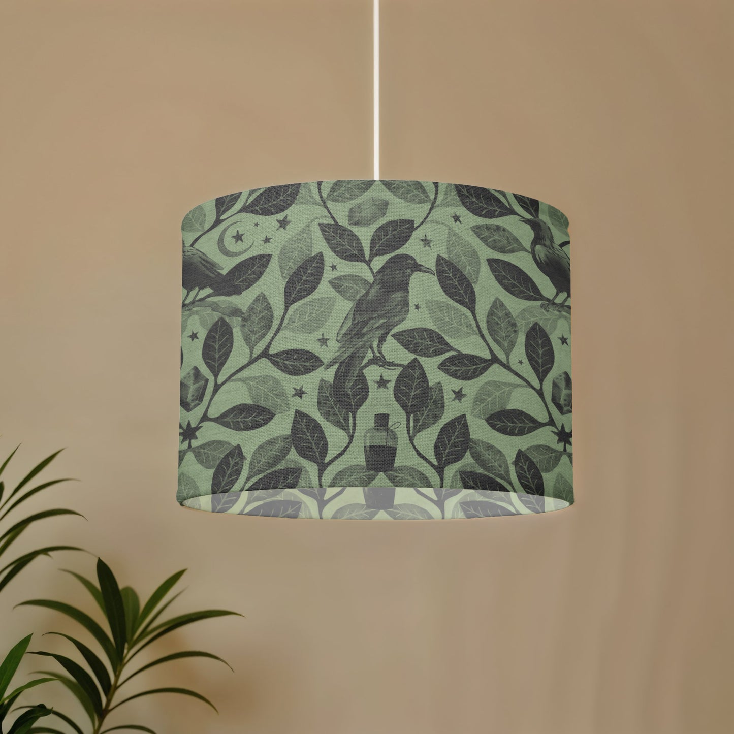 Witchy Raven Drum Lamp Shade - Green