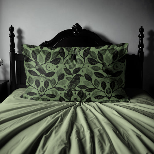 Witchy Watercolor Raven Pillow Sham - Green - Red Finch Creations