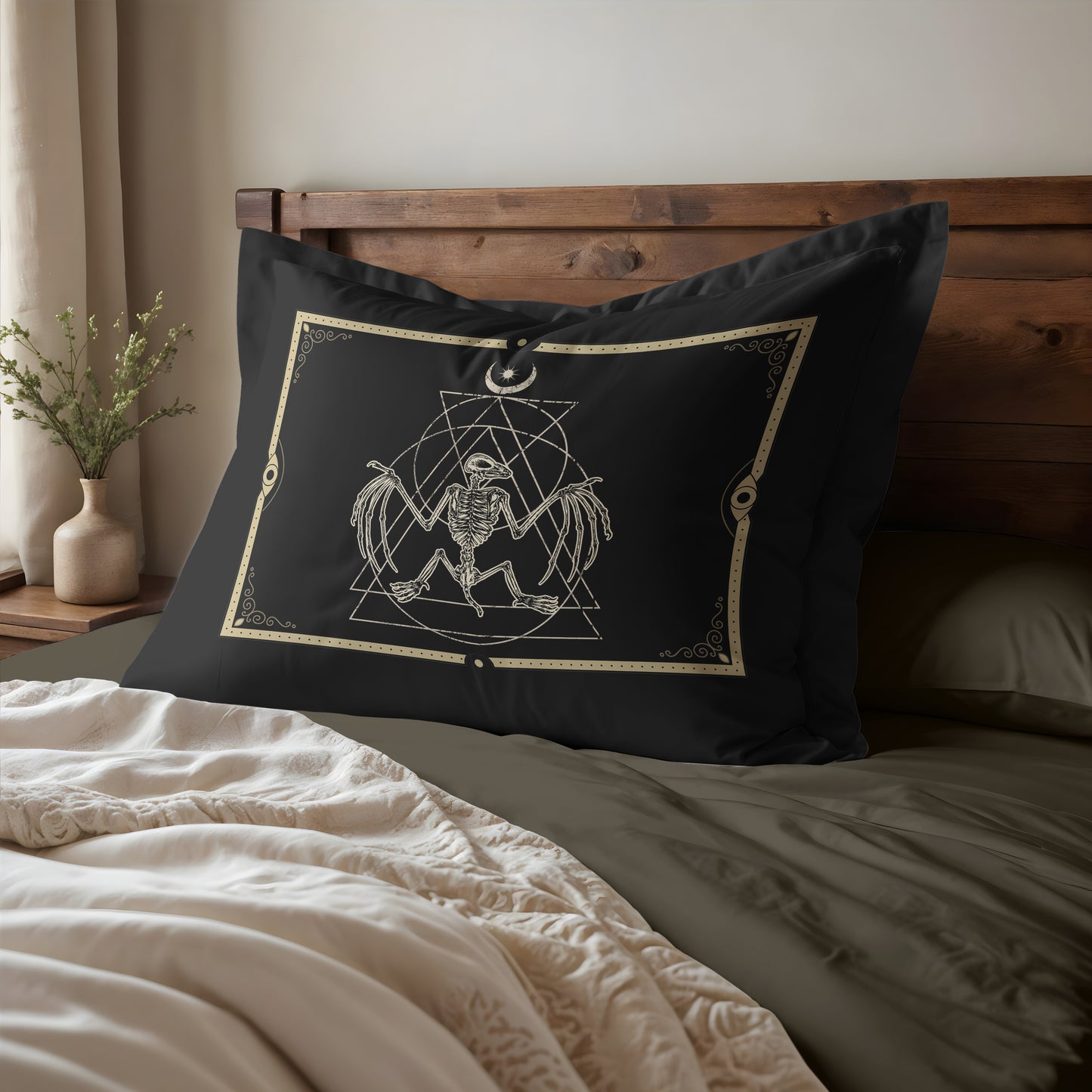 Occult Bat Skeleton Microfiber Pillow Sham - 1pc - Red Finch Creations