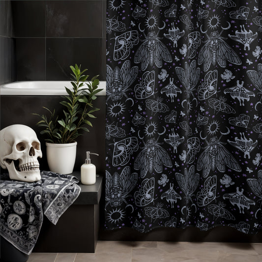 Witchy Cicada Moth Shower Curtain - Red Finch Creations