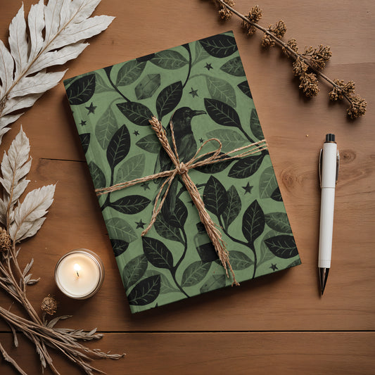 Watercolor Raven Witch Hardcover Journal - Green - Red Finch Creations