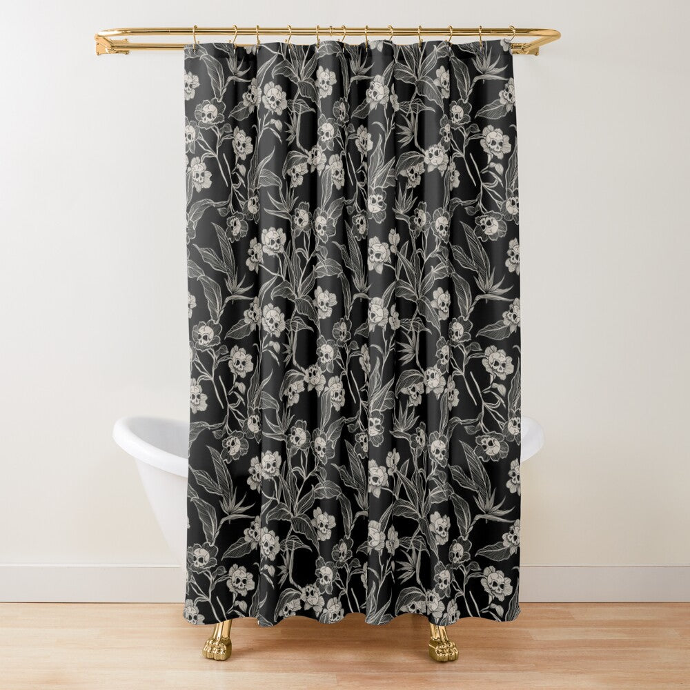 Gothic Floral Skull Flower Shower Curtain - Red Finch Creations