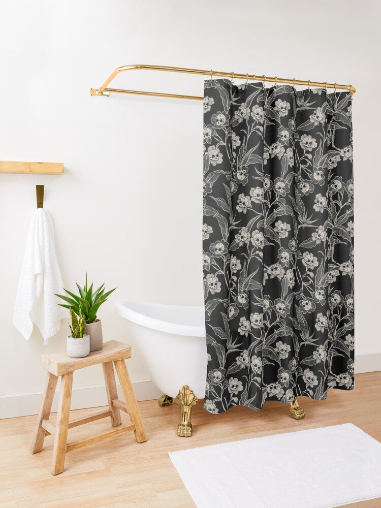 Gothic Floral Skull Flower Shower Curtain - Red Finch Creations