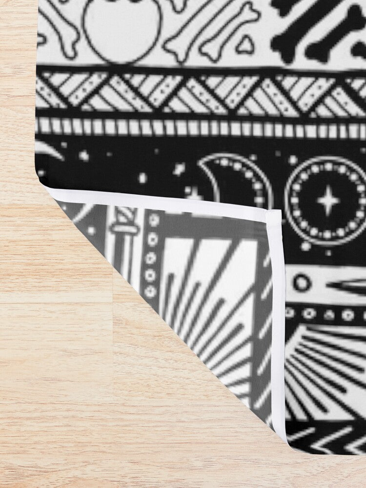 Boho Tribal Witch Shower Curtain - Black + White - Red Finch Creations