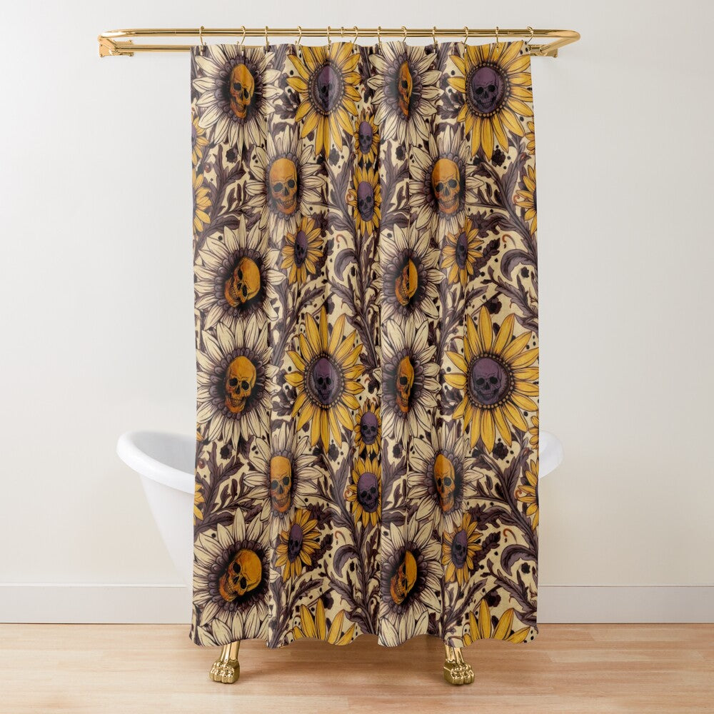 Fall Sunflower Skull Shower Curtain - Red Finch Creations