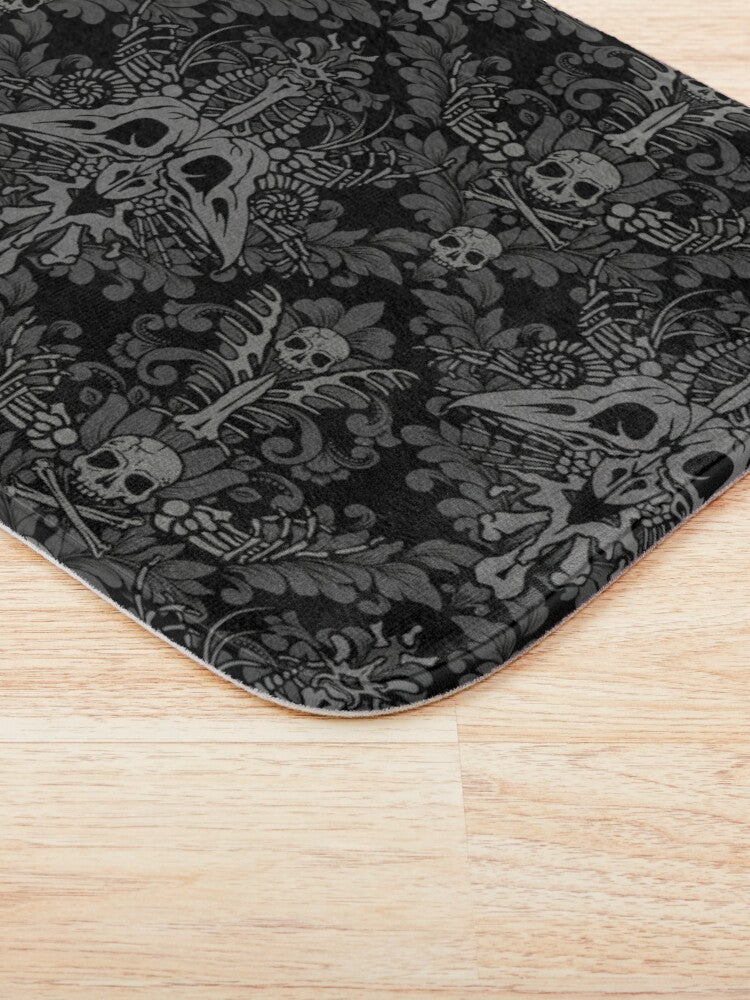 Dark Damask Bones Bath Mat - Black - Red Finch Creations