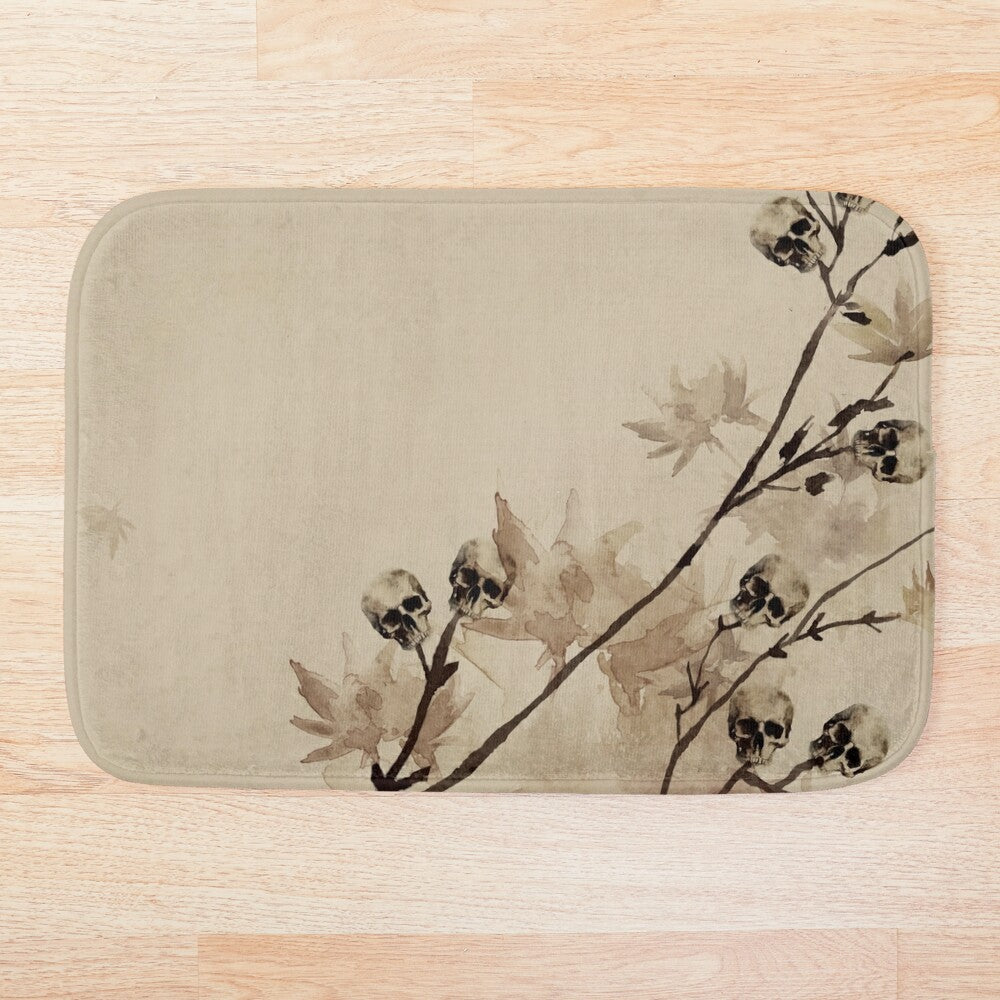 Minimalist Fall Watercolor Skull Bath Mat - Red Finch Creations