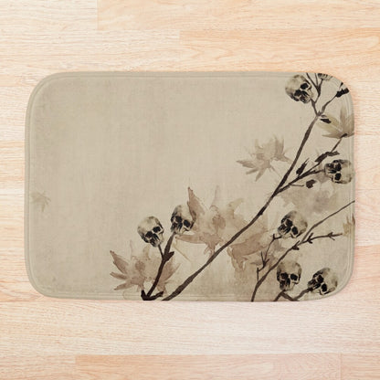 Minimalist Fall Watercolor Skull Bath Mat - Red Finch Creations