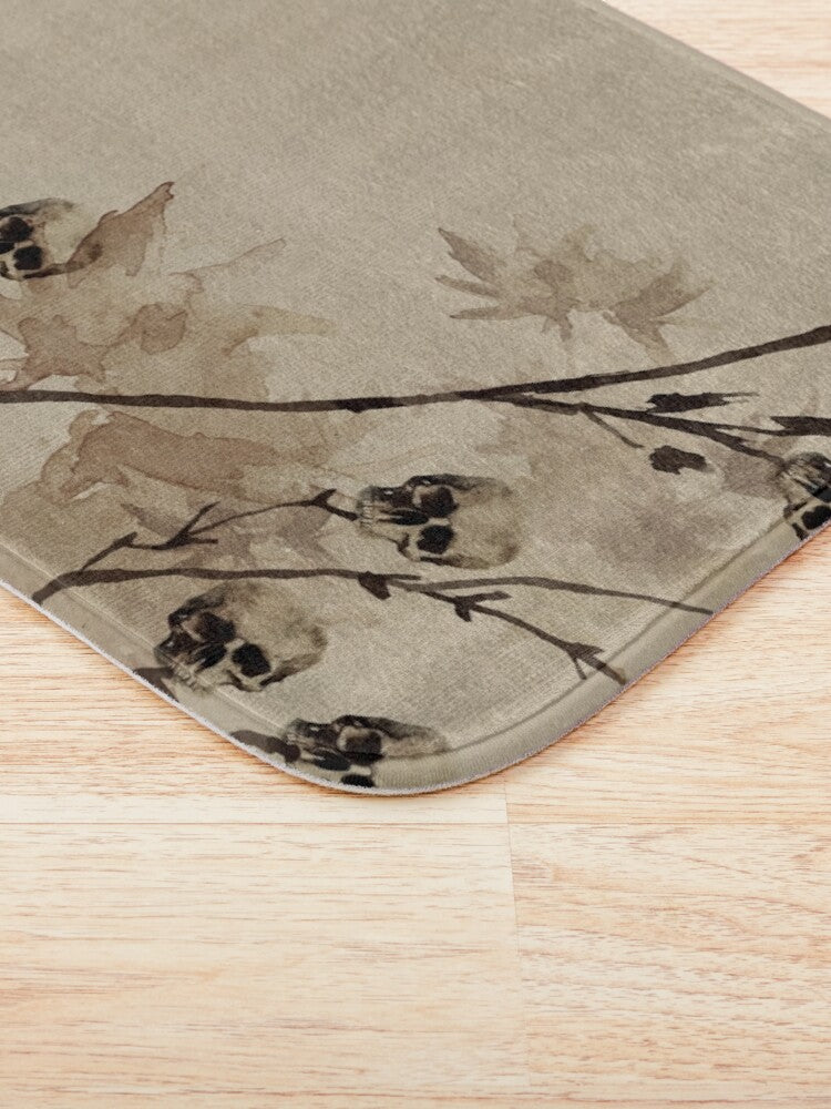 Minimalist Fall Watercolor Skull Bath Mat - Red Finch Creations