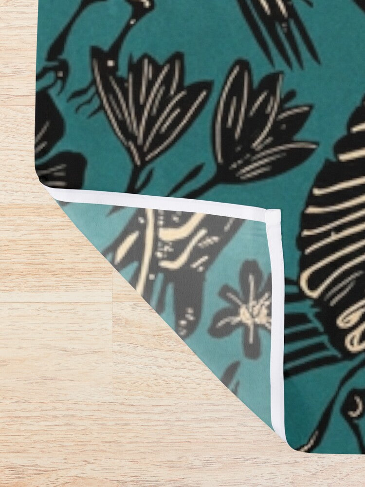 Teal Floral Bird Skeleton Shower Curtain - Red Finch Creations