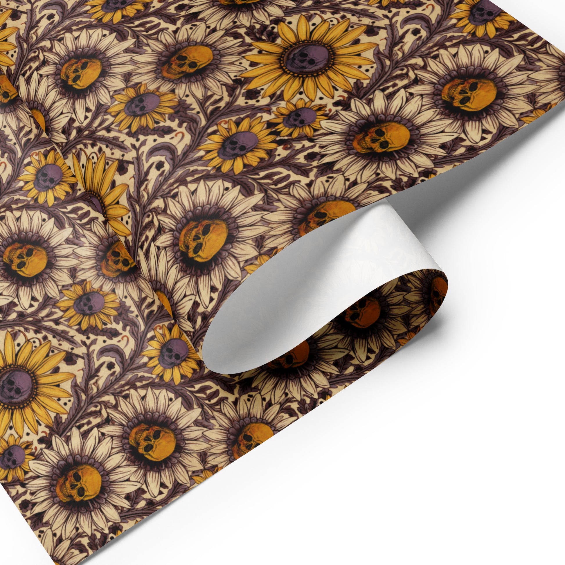 Patterned paper with sunflower design on a white background