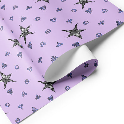 Purple wrapping paper with baphomet and circle pattern
