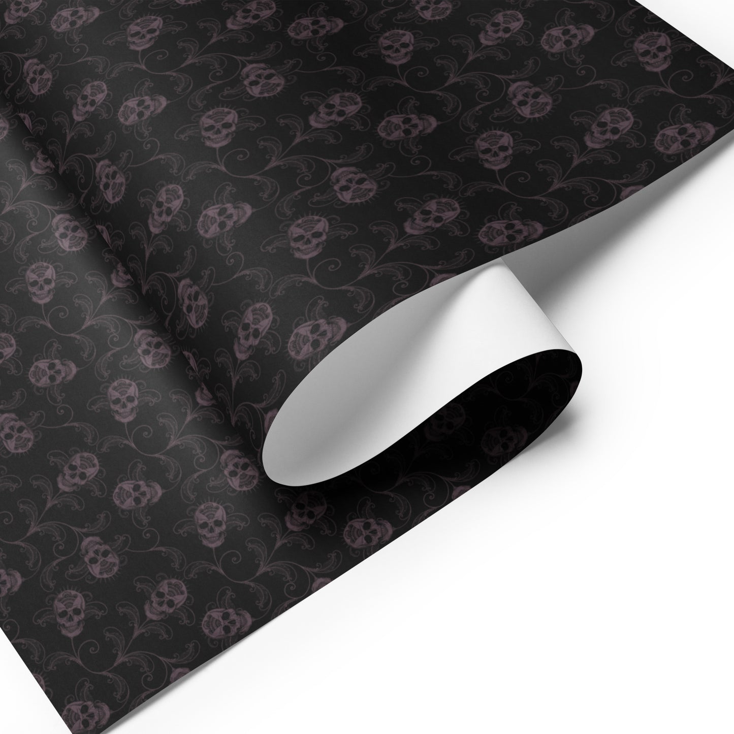 Black wrapping paper with skull and vine pattern