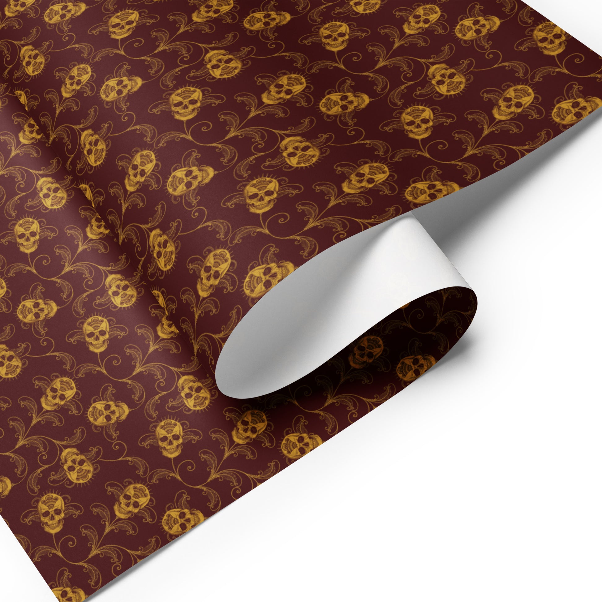 Brown paper with gold skull and vine pattern