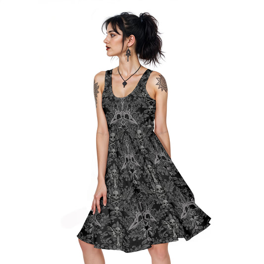 Damask Bones Stretchy Skater Dress w/ Pockets